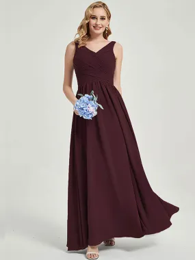 Cabernet Wide Straps Sleeveless V-Neck Pleated Flowy Bridesmaid Dress