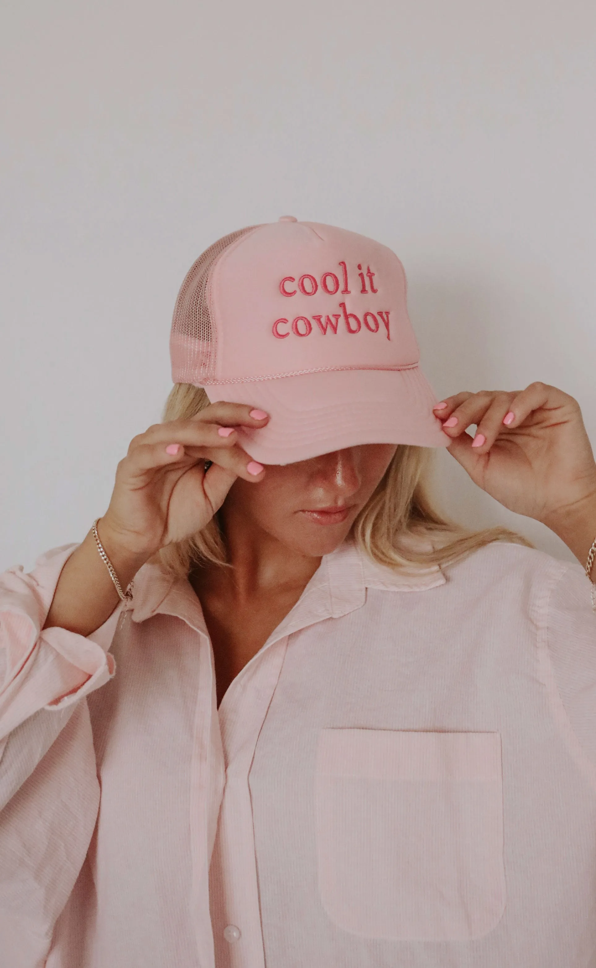 charlie southern: cool it cowboy trucker hat - pink