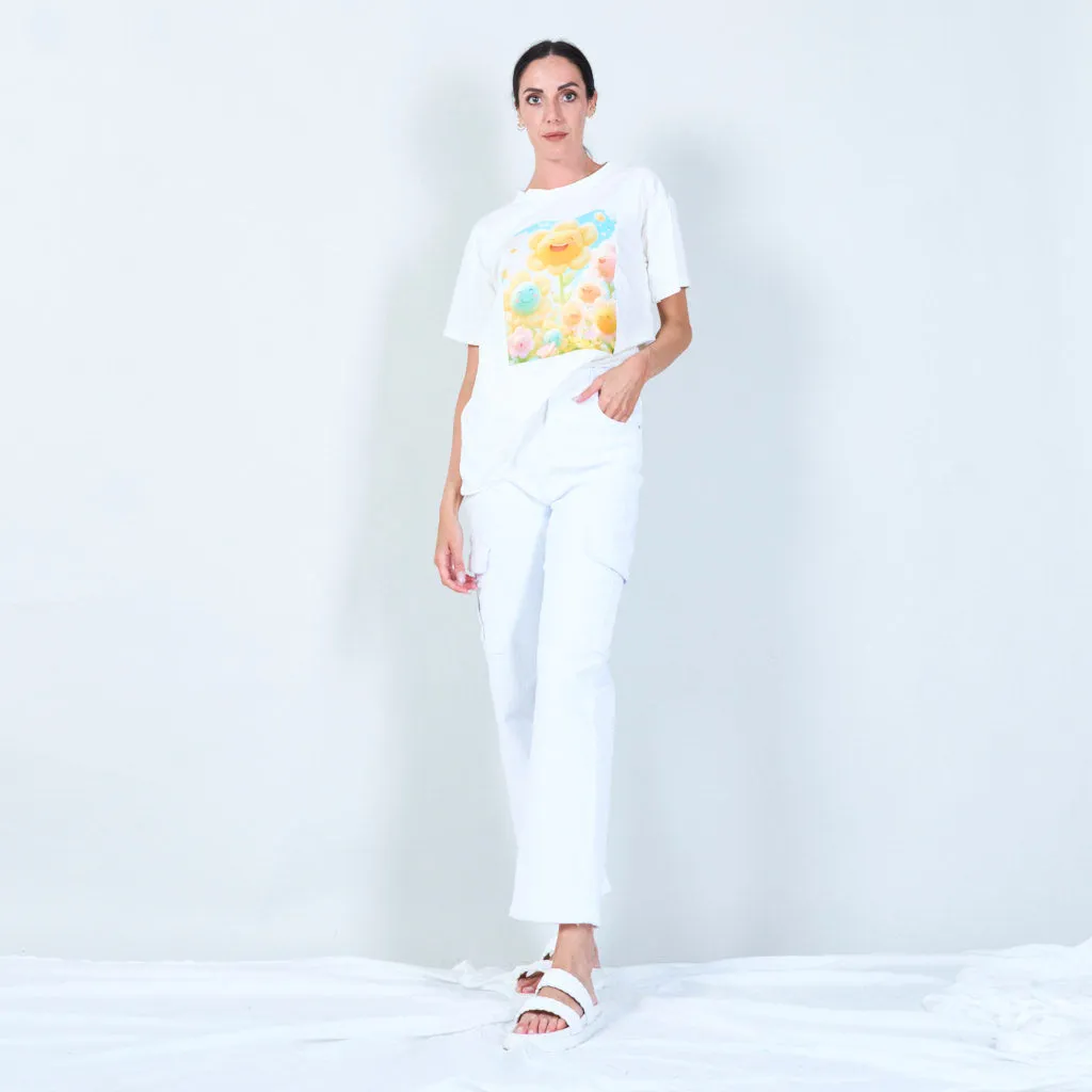 Cheerful flower graphic t-shirt wholesale