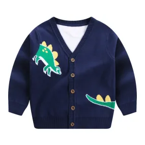 Children's Dinosaur Character Navy Cardigan