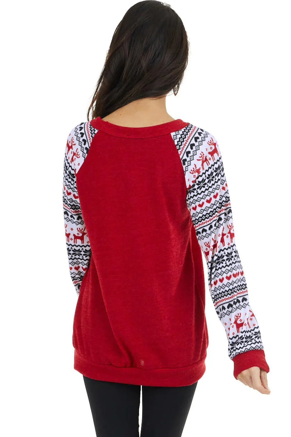 Christmas T-Shirt Pullover Long Sleeve Sequin Pocket RaglanTop