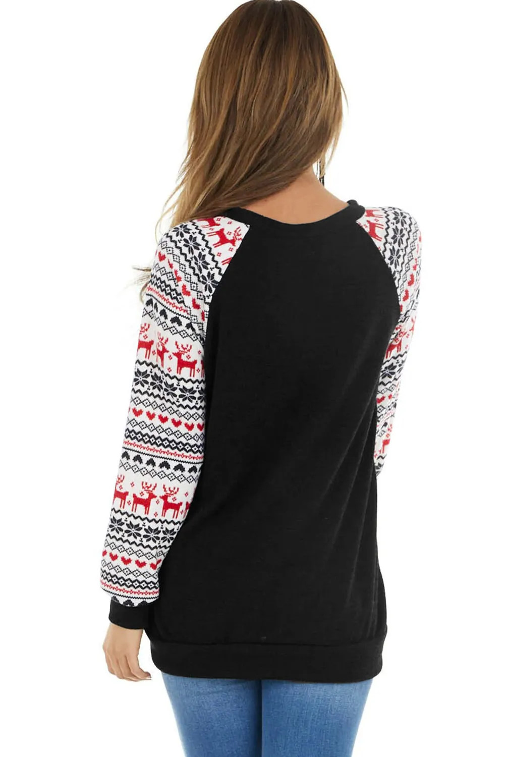 Christmas T-Shirt Pullover Long Sleeve Sequin Pocket RaglanTop