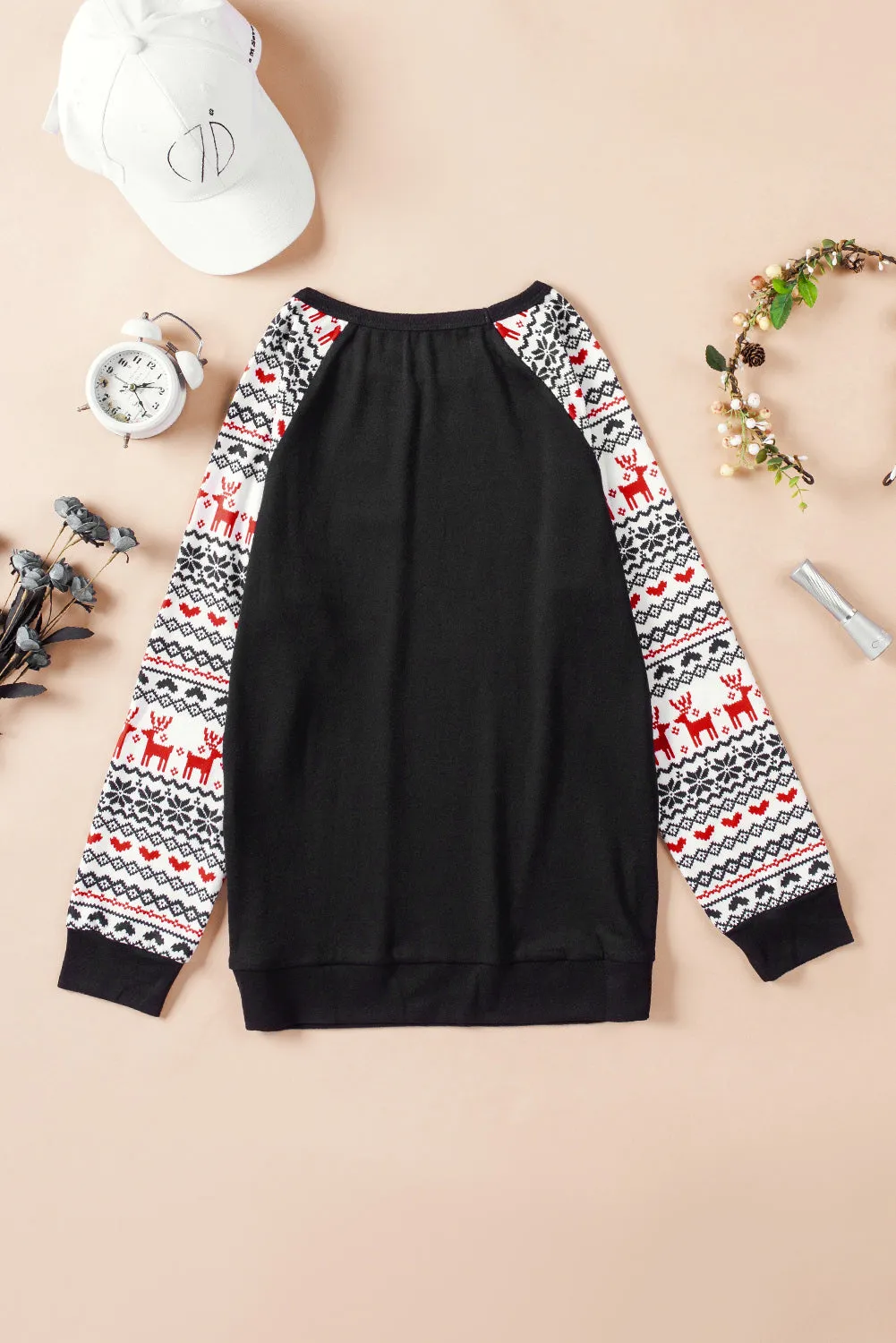 Christmas T-Shirt Pullover Long Sleeve Sequin Pocket RaglanTop