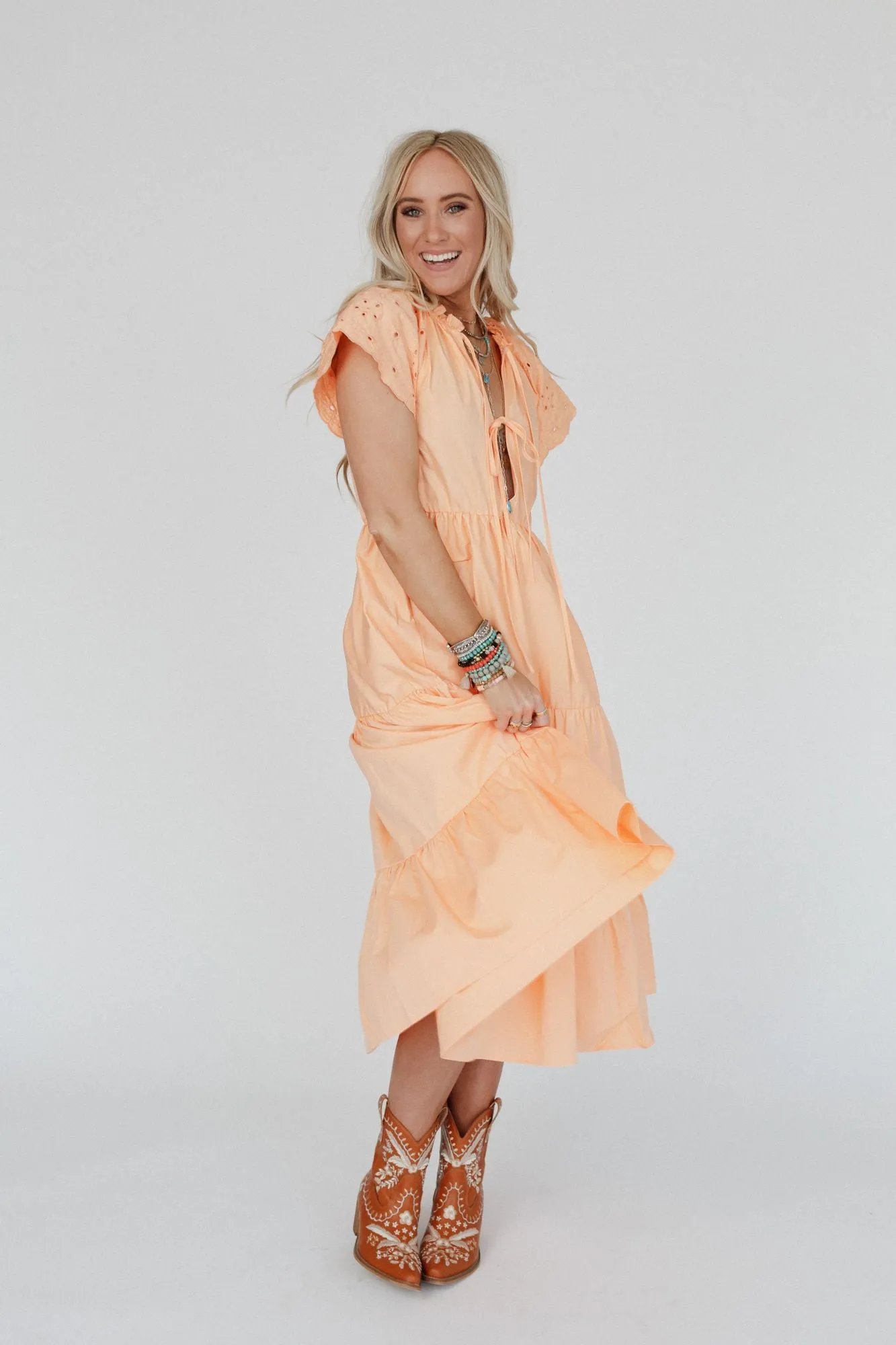 Citrus Blossom Midi Dress - Orange