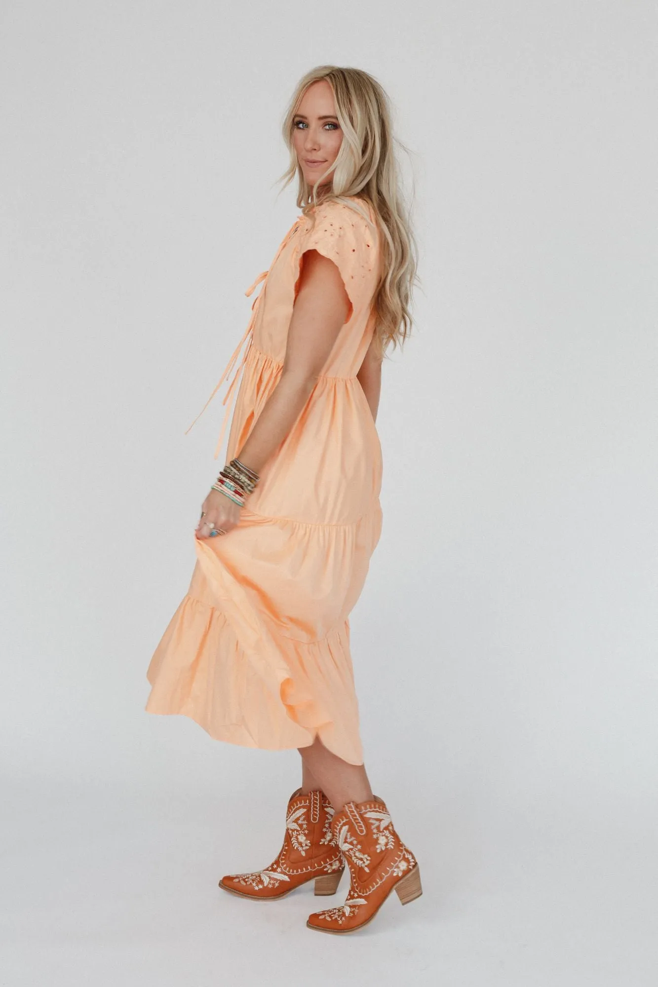 Citrus Blossom Midi Dress - Orange