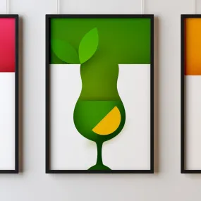 Cocktails Two Kitchen Wall Art Prints Dining Room Home Décor Poster Minimalistic Paper Cut Art