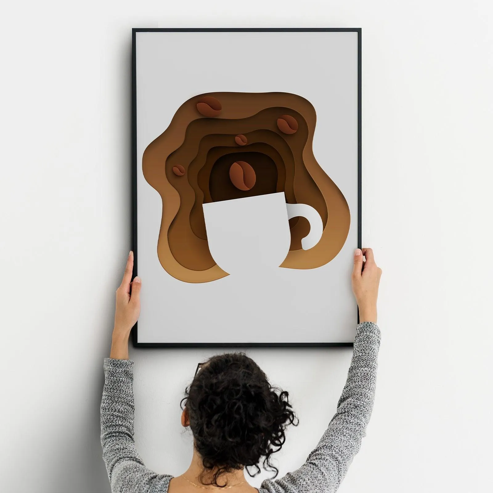 Coffee Five Kitchen Wall Art Prints Dining Room Home Décor Poster Minimalistic Paper Cut Art