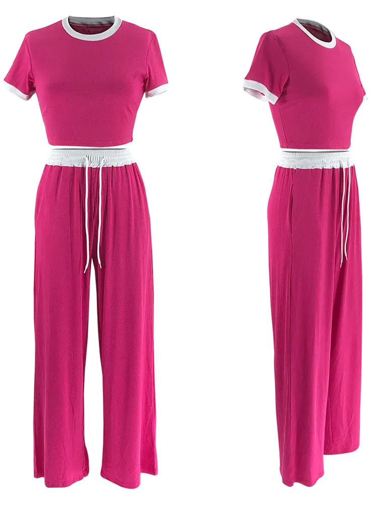 Colorblock Top Wide Pants Set