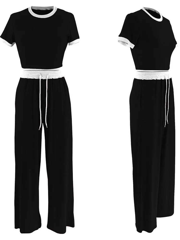 Colorblock Top Wide Pants Set