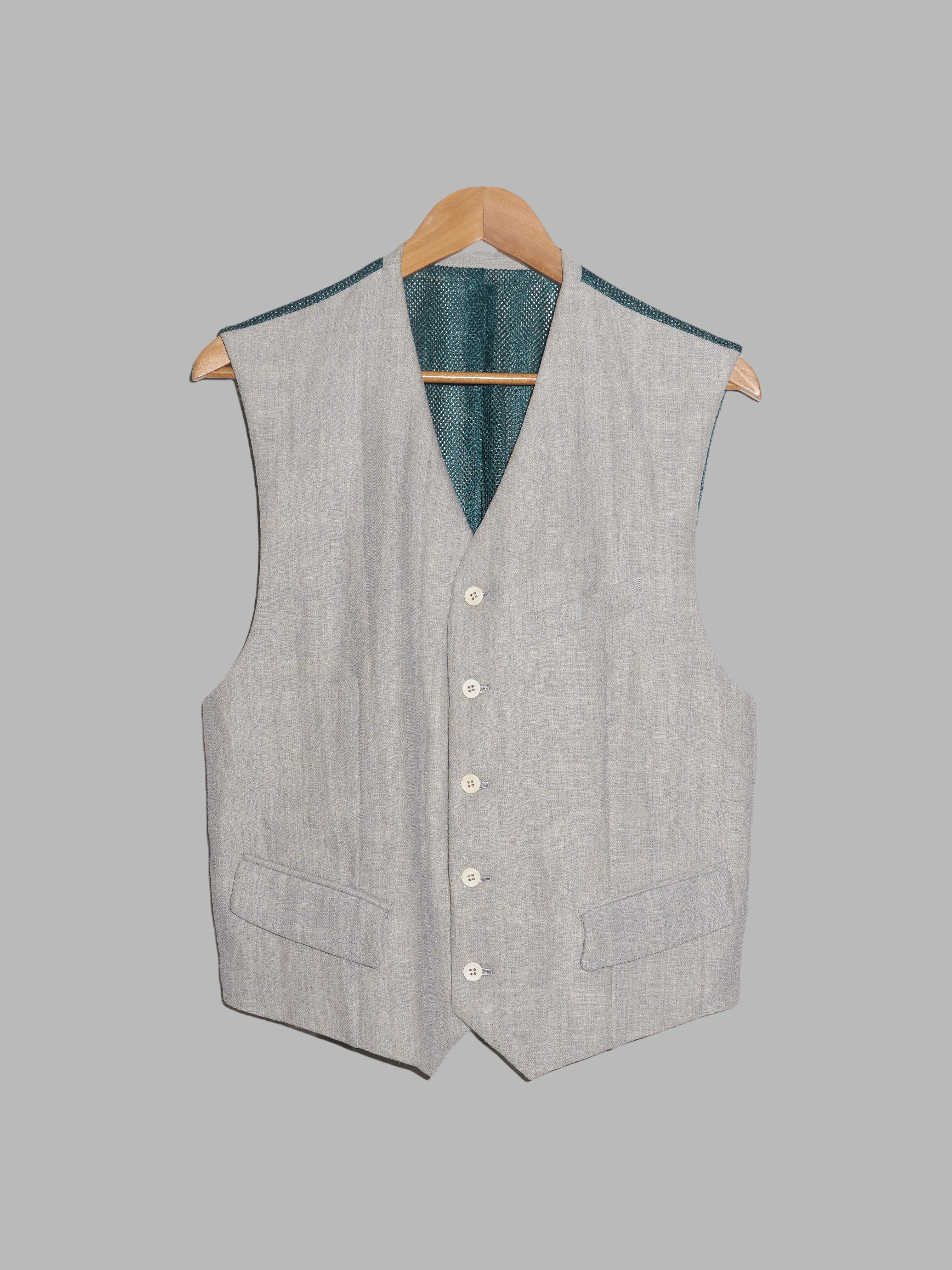 Comme des Garcons Homme Plus SS1996 grey wool vest with green mesh back - M