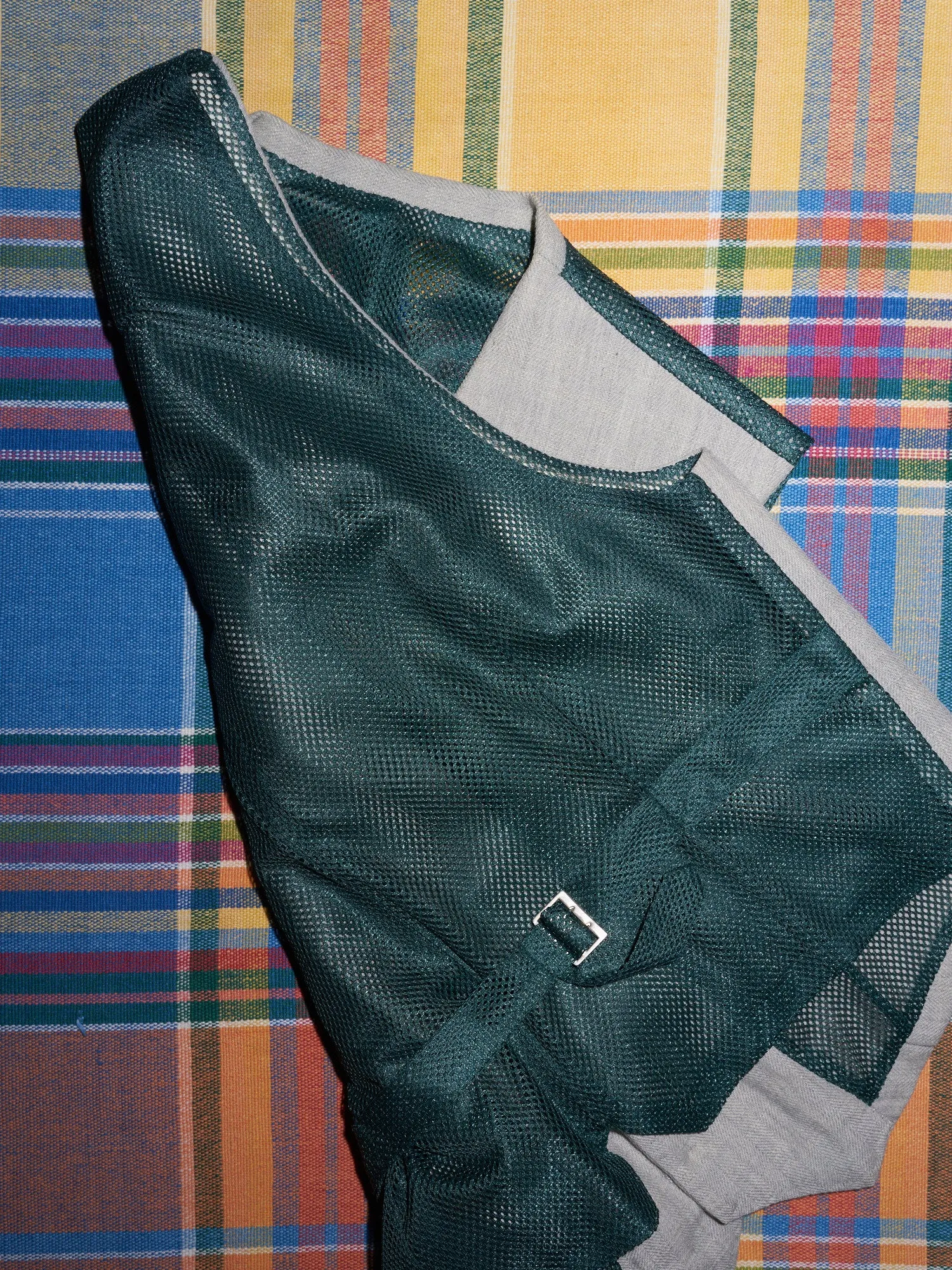 Comme des Garcons Homme Plus SS1996 grey wool vest with green mesh back - M