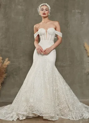 Convertible Diamond White Sparkling Mermaid Dress With Cathedral Train