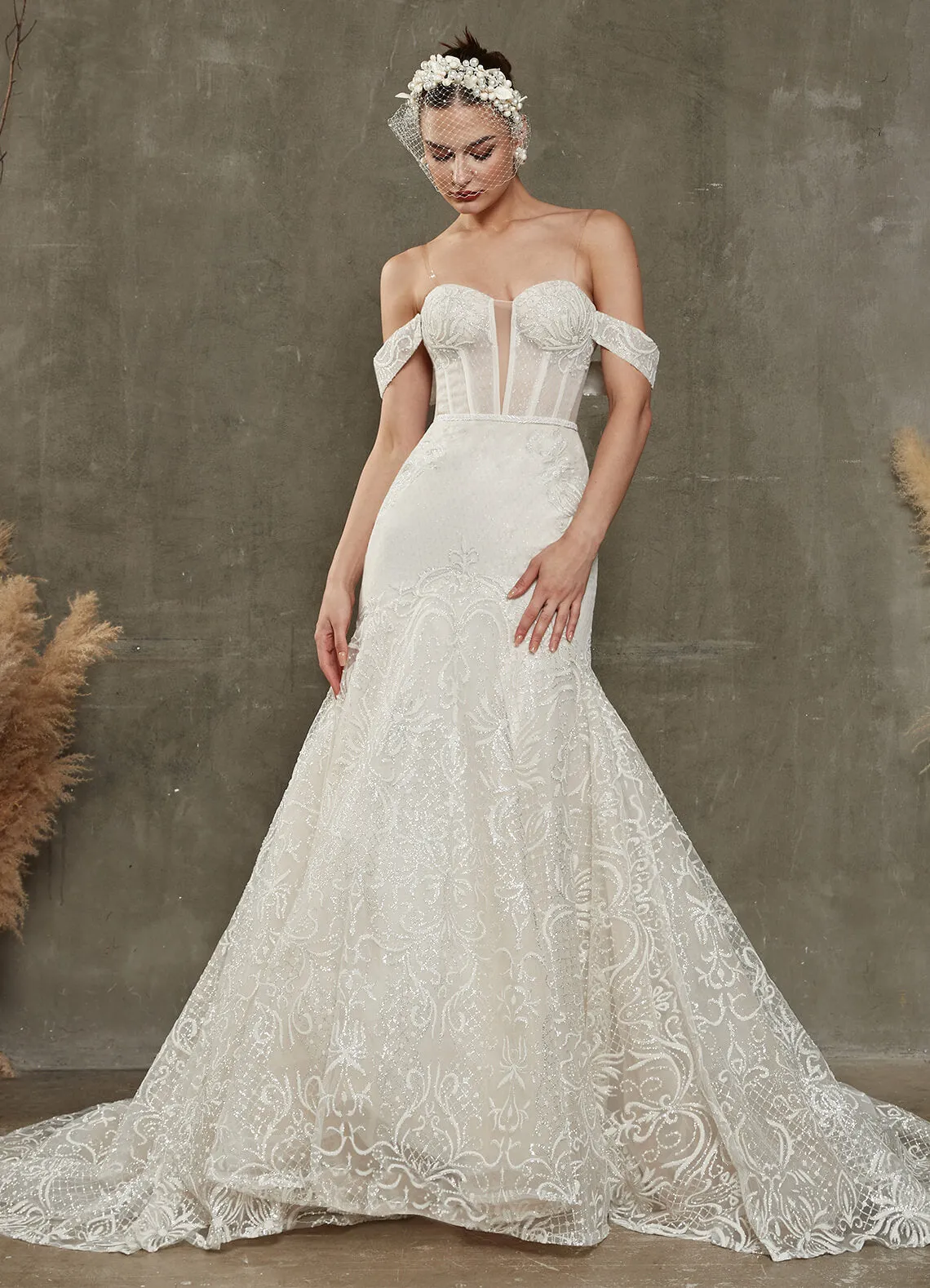 Convertible Diamond White Sparkling Mermaid Dress With Cathedral Train