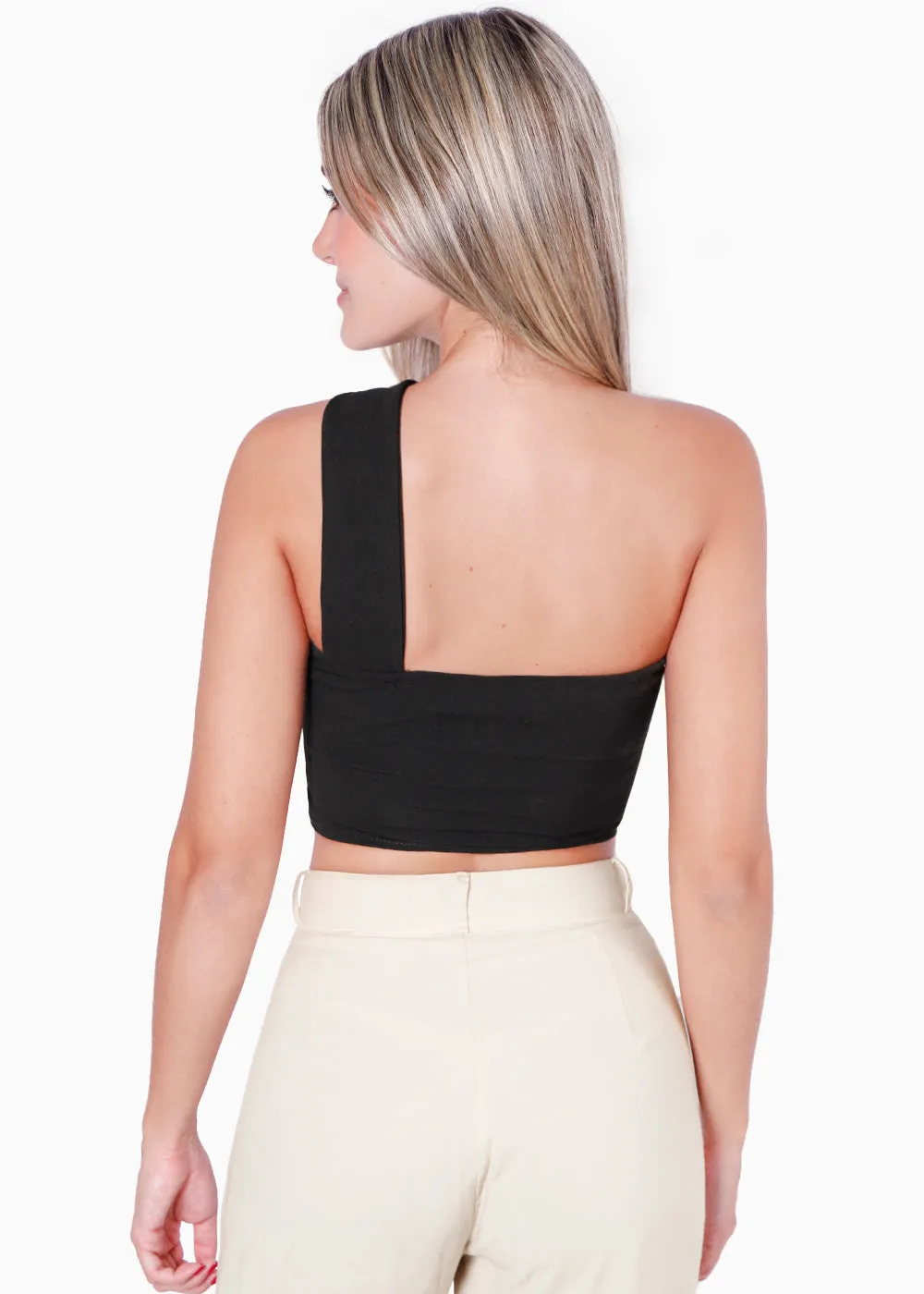 Crop top strapless con cut out y cargadera en diagonal - SODHANA