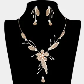 Crystal detail metal mesh flower vine necklace(2 colors)