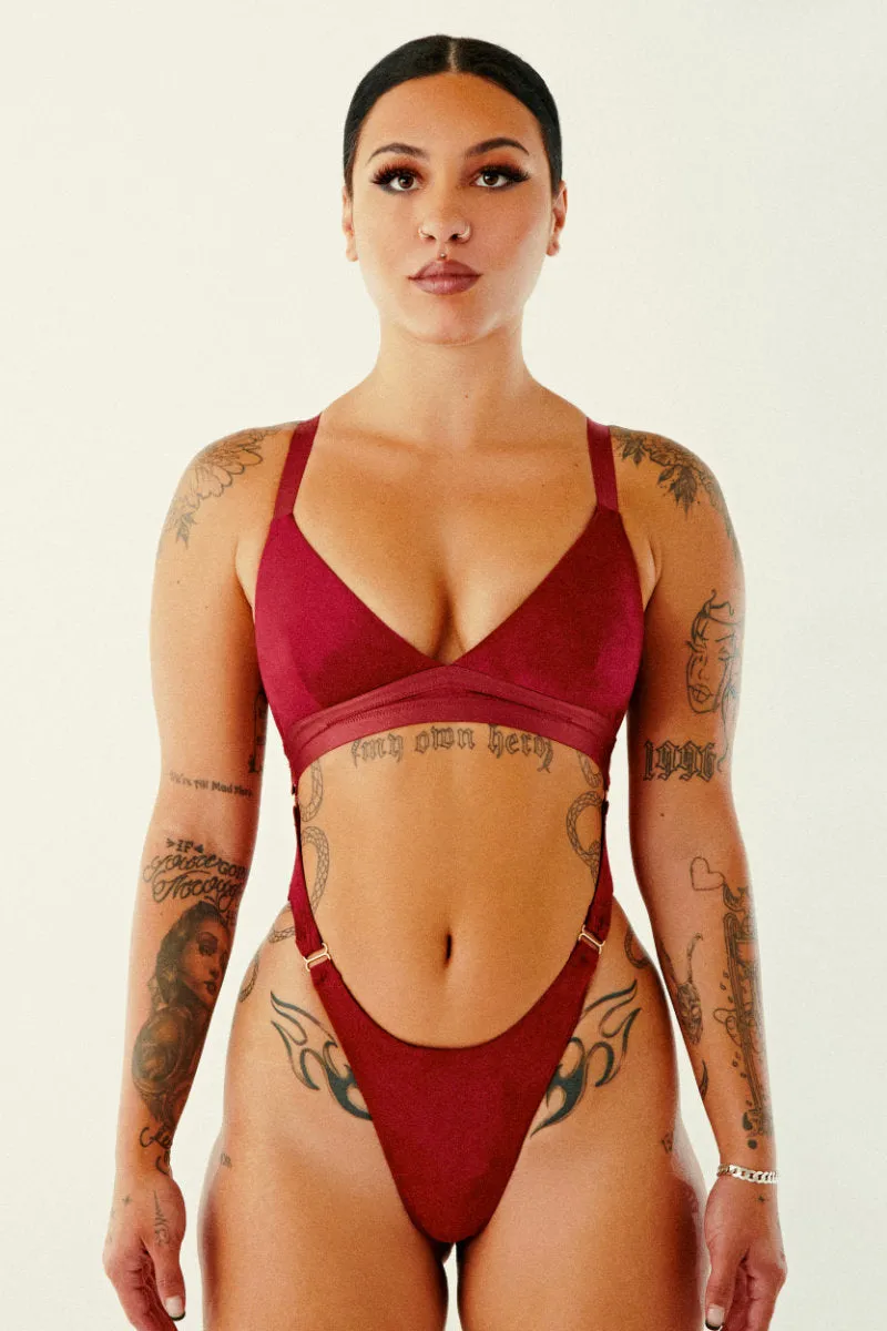 CXIX Aphrodite Bodysuit - Maroon Suede