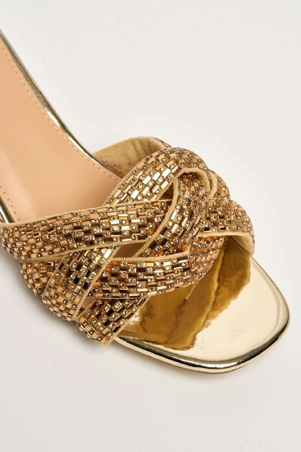 Dana Plaited Gemstone Band Block Heel Mule in Gold