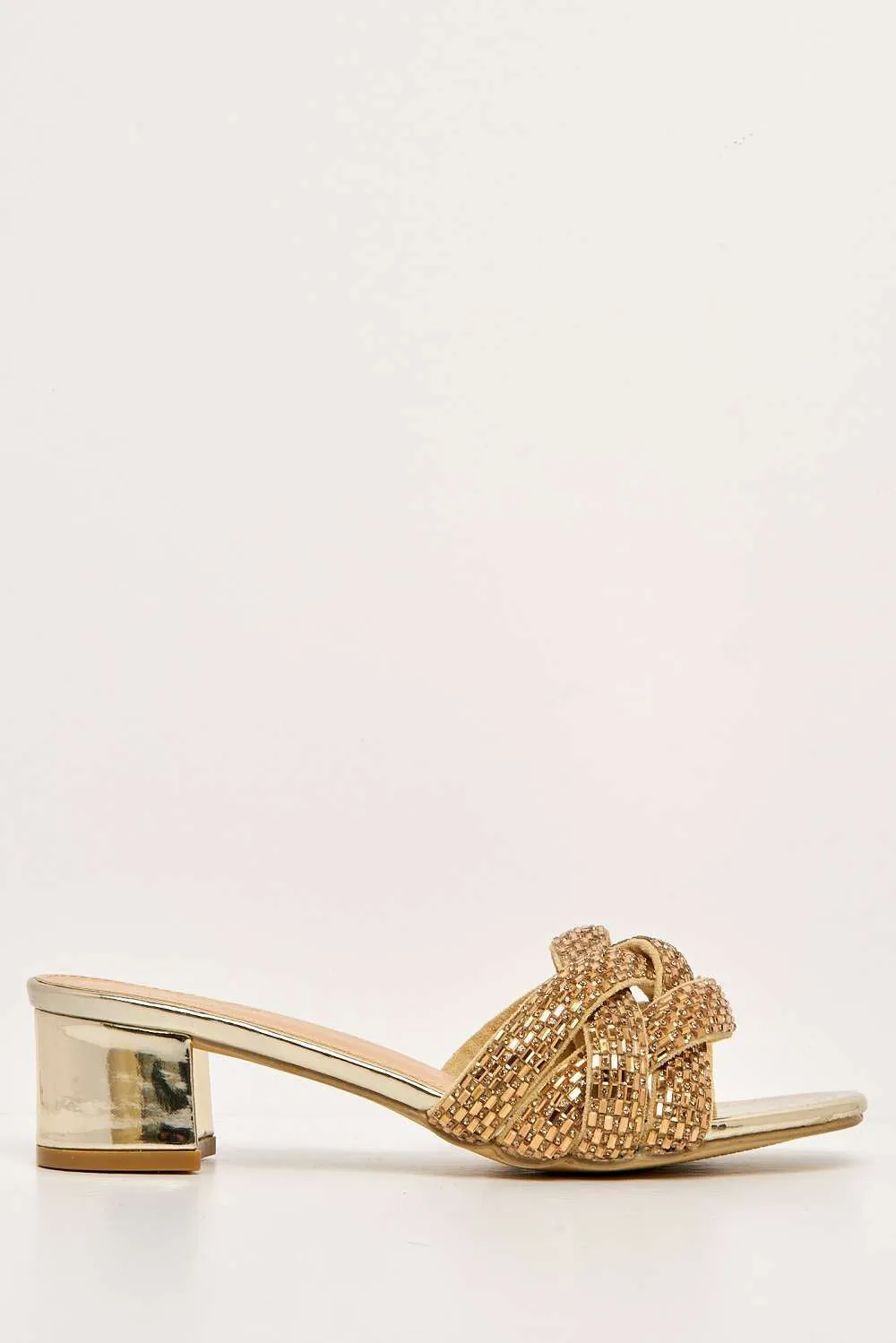 Dana Plaited Gemstone Band Block Heel Mule in Gold