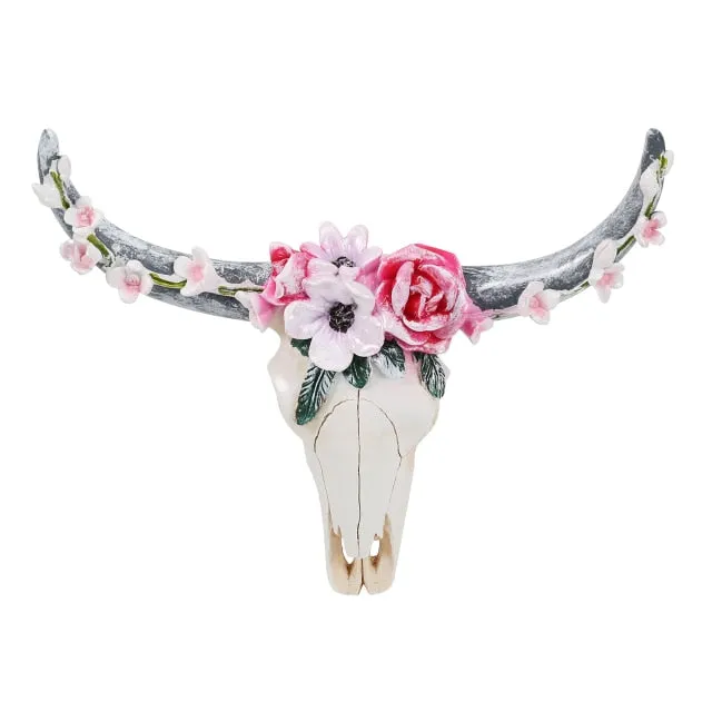 Desert Cow Skull Bohemian Decor Wall Hanging Cactus Flowers Bull Home Decoration Nail Hole On Back Choose Red Or Green Small Or Large