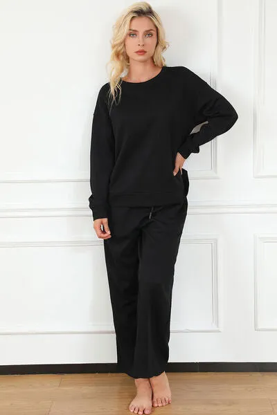 Double Take, Textured Long Sleeve Top and Drawstring Pants Set