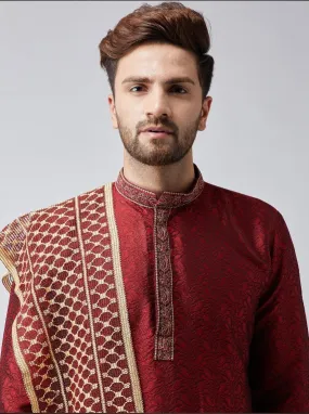 Dupatta Stole for Men- Maroon/Gold