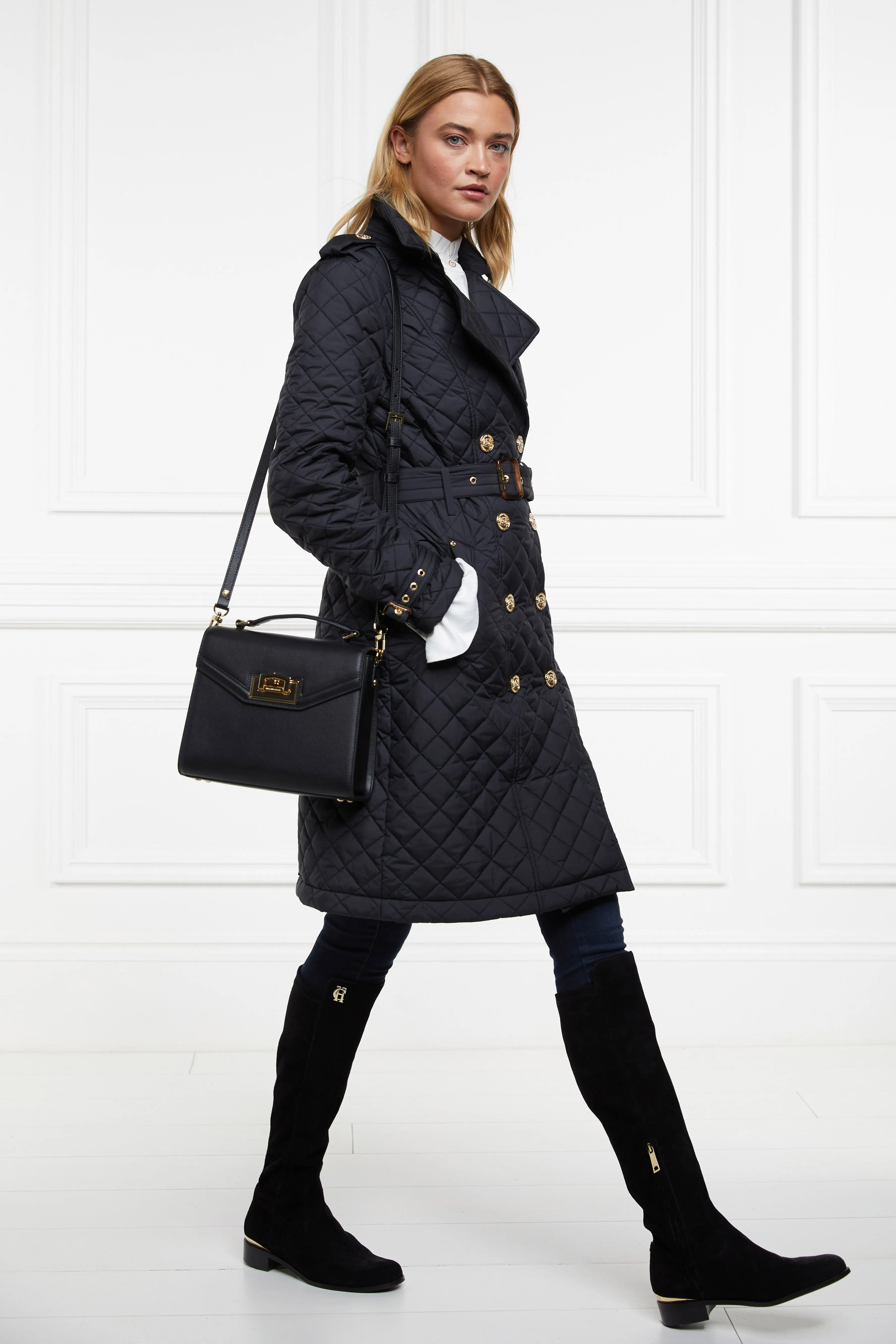 Enstone Quilted Trench Coat (Black Gold)