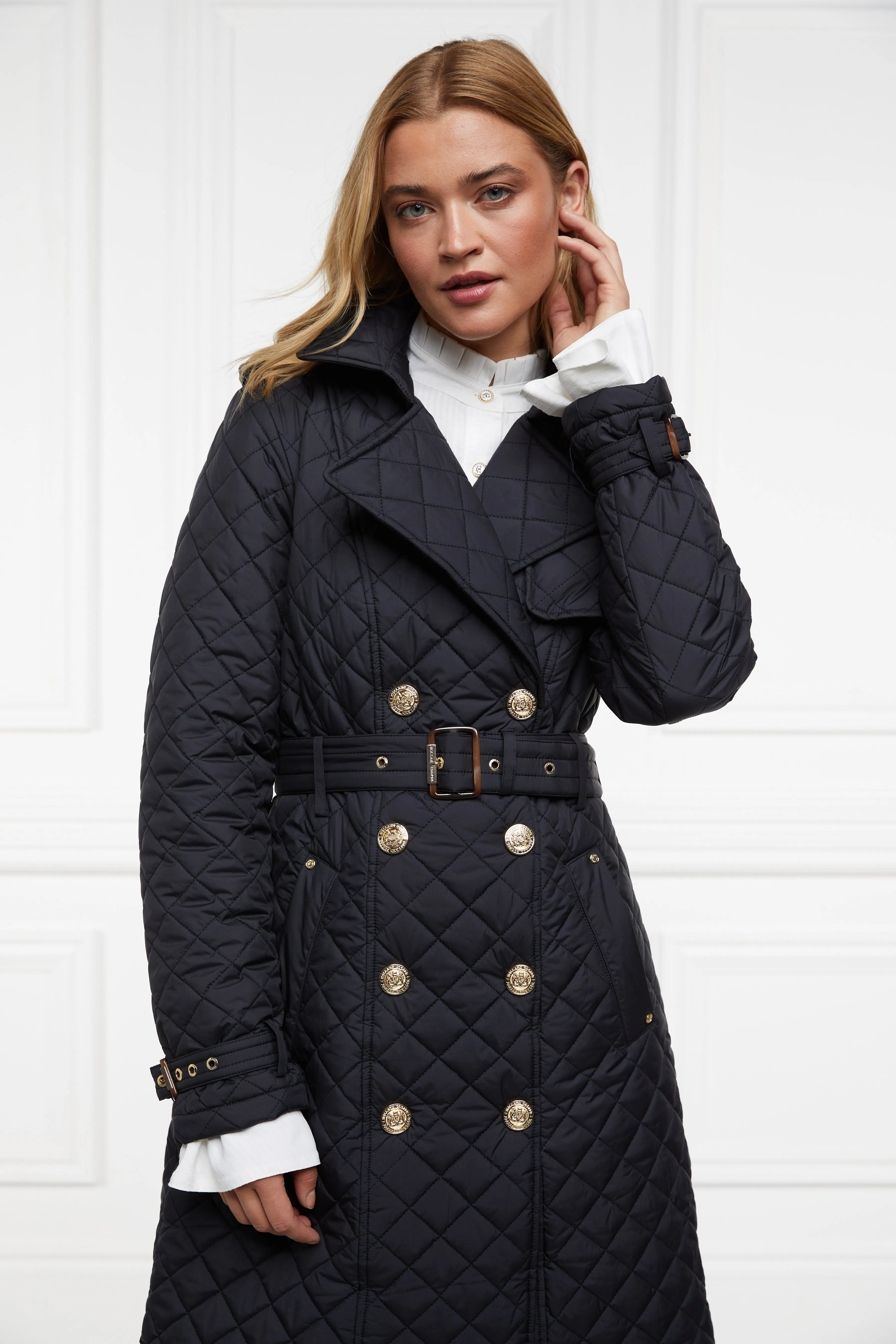 Enstone Quilted Trench Coat (Black Gold)