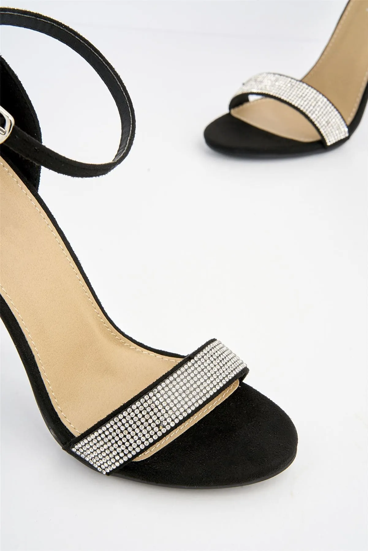 Esha Diamante Band Ankle-strap Heels in Black Mesh