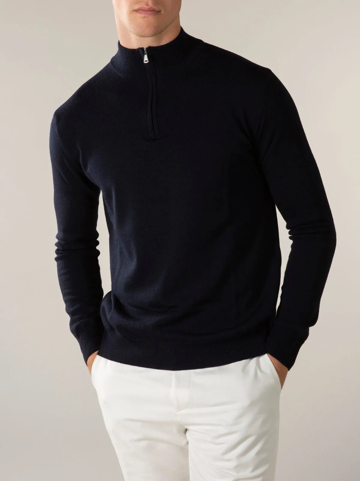 Extrafine Merino Zipper Sweater Navy