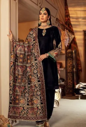 FCC ZC-115 Black Embroidered Velvet Three piece With Karandi Shawl  Winter Collection