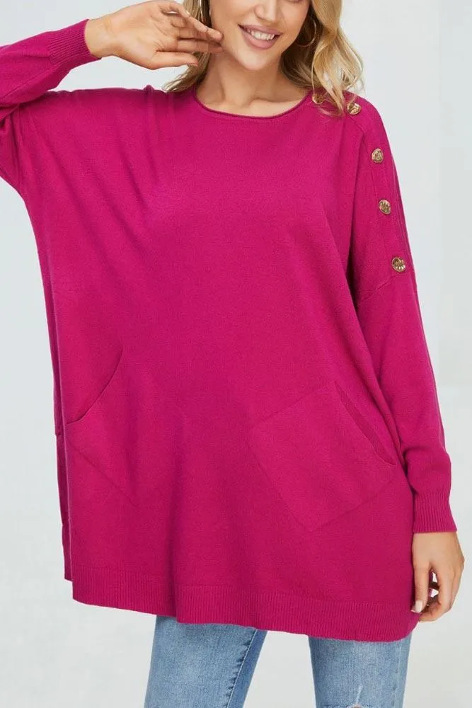 Fine Knit Shoulder Button Details Viscose Jumper