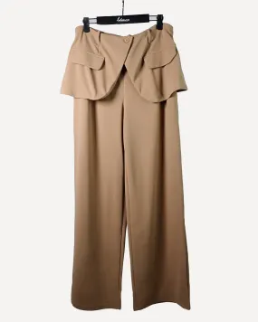 Flap Detail overlay stylish waist pants 3935 - بنطلون