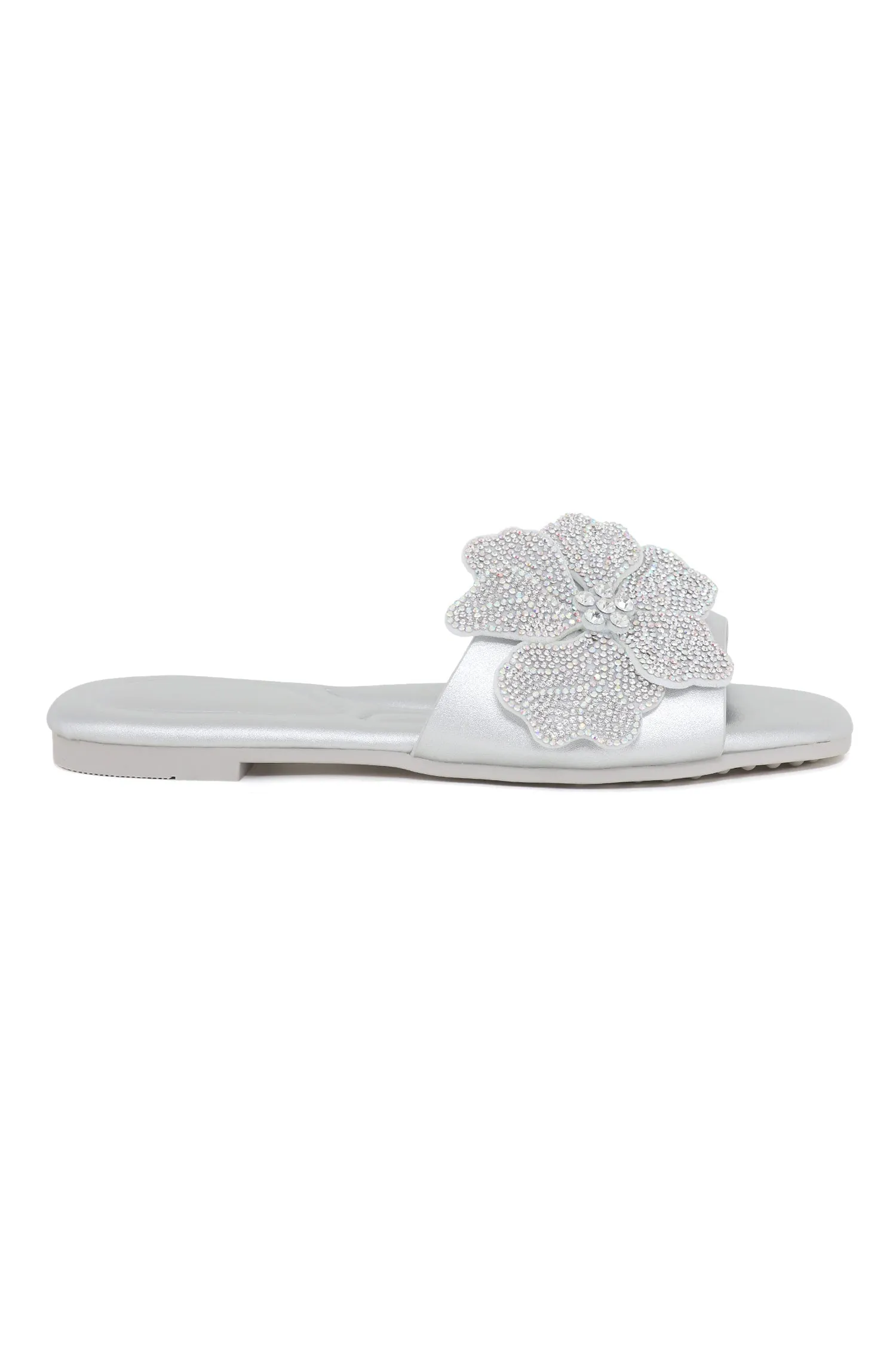 FLORAL SHIMMER SLIDES-SILVER