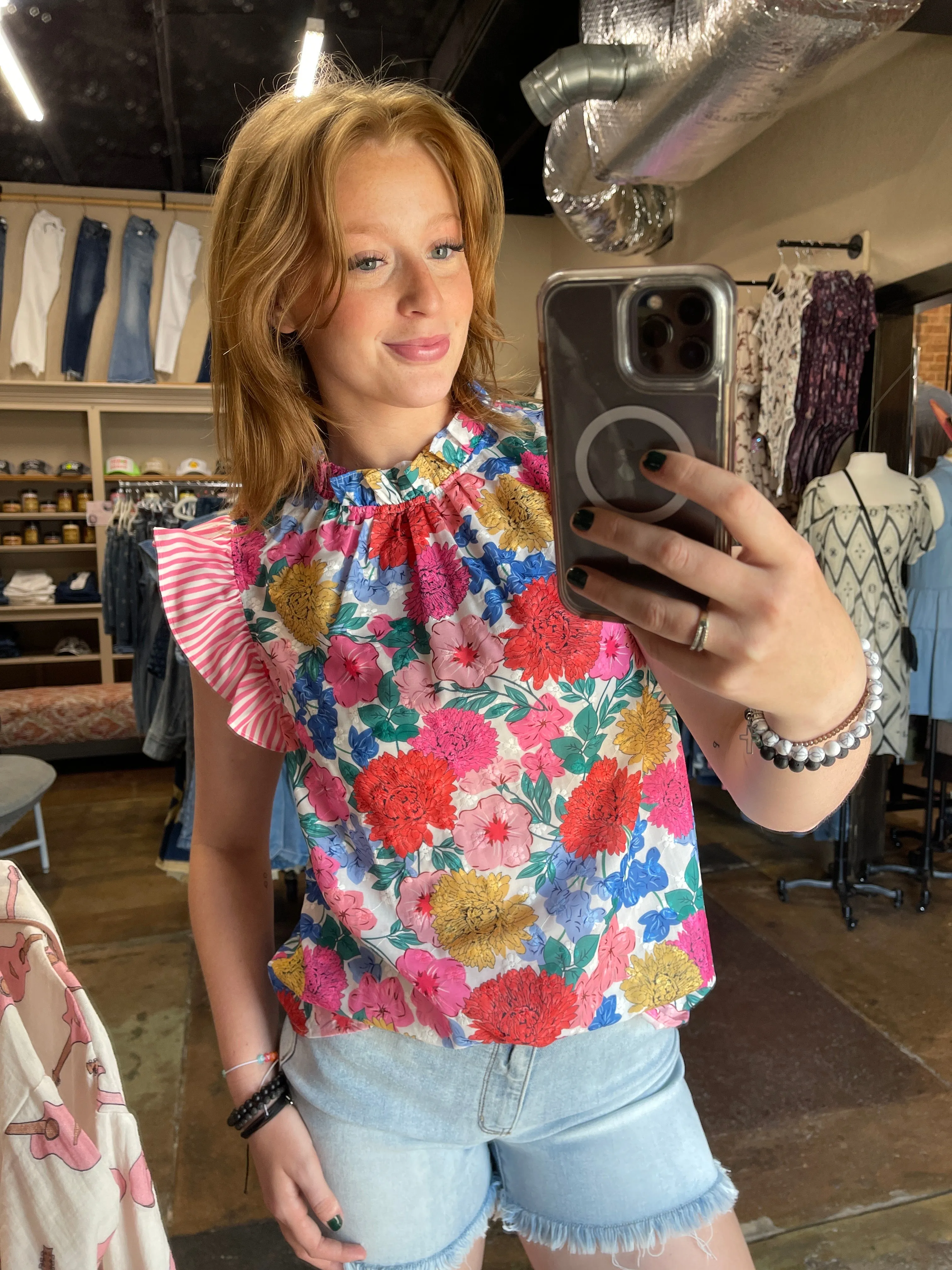 Floral Woven Stripe Top