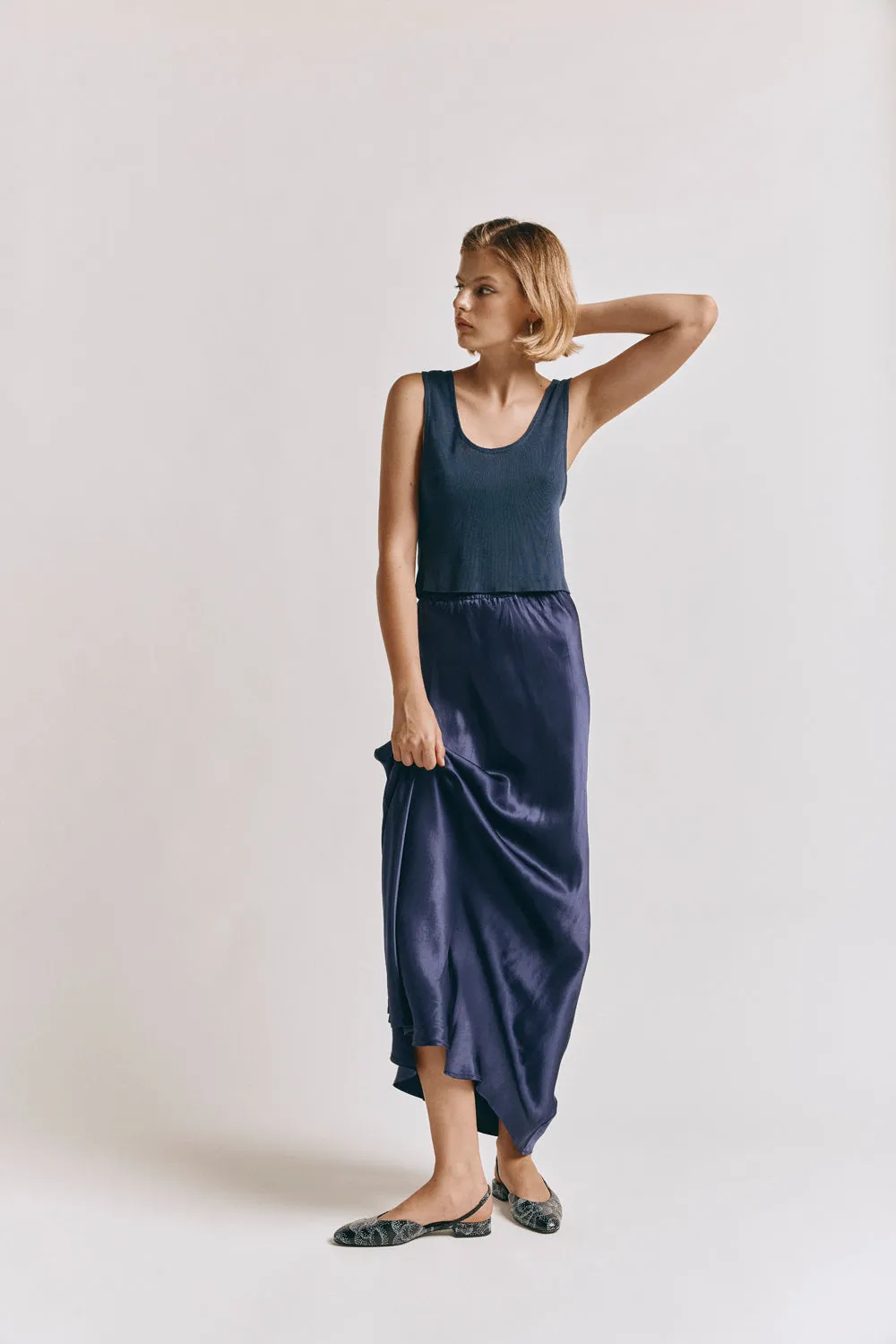 Florence Bias Cut Maxi Skirt Midnight