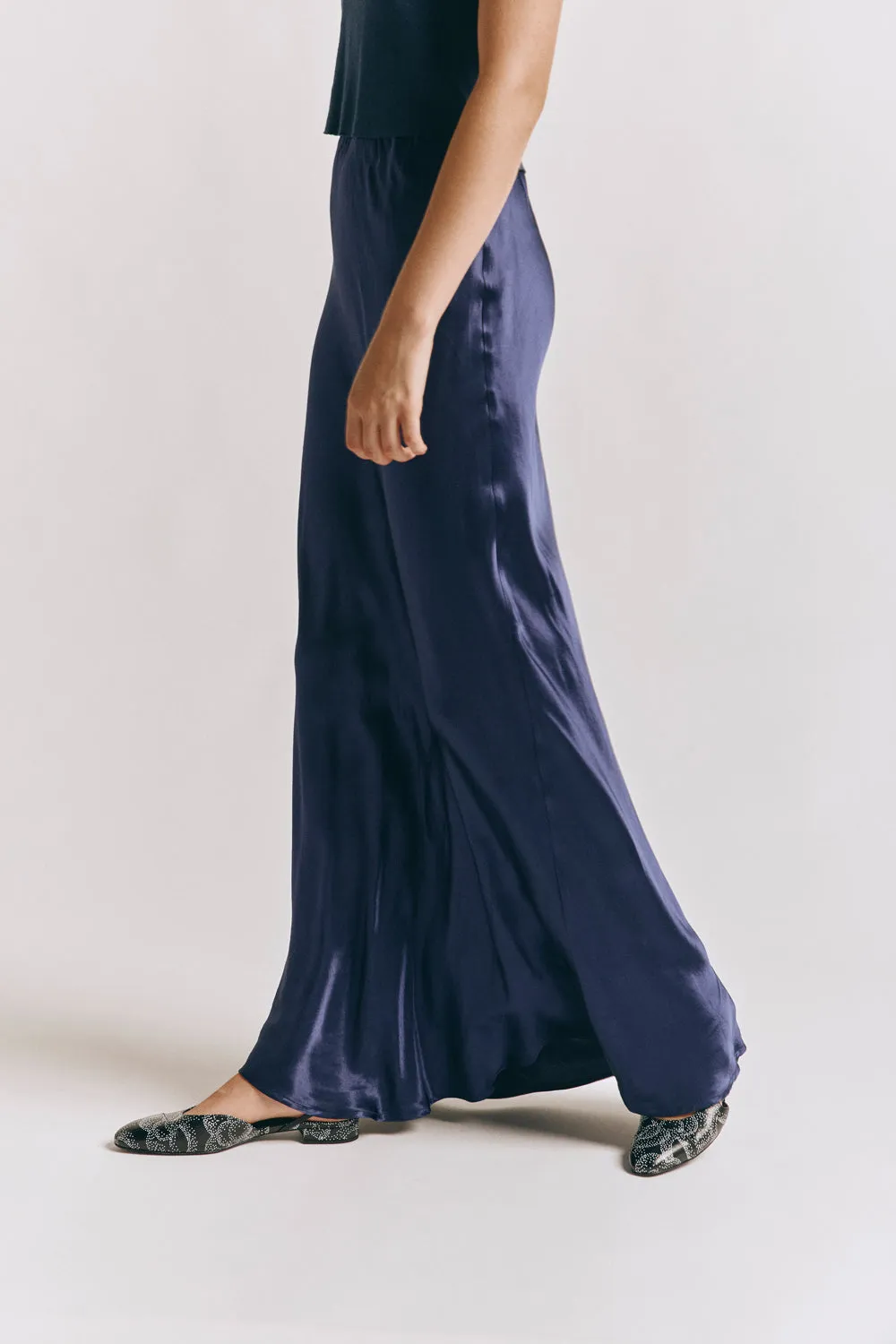 Florence Bias Cut Maxi Skirt Midnight