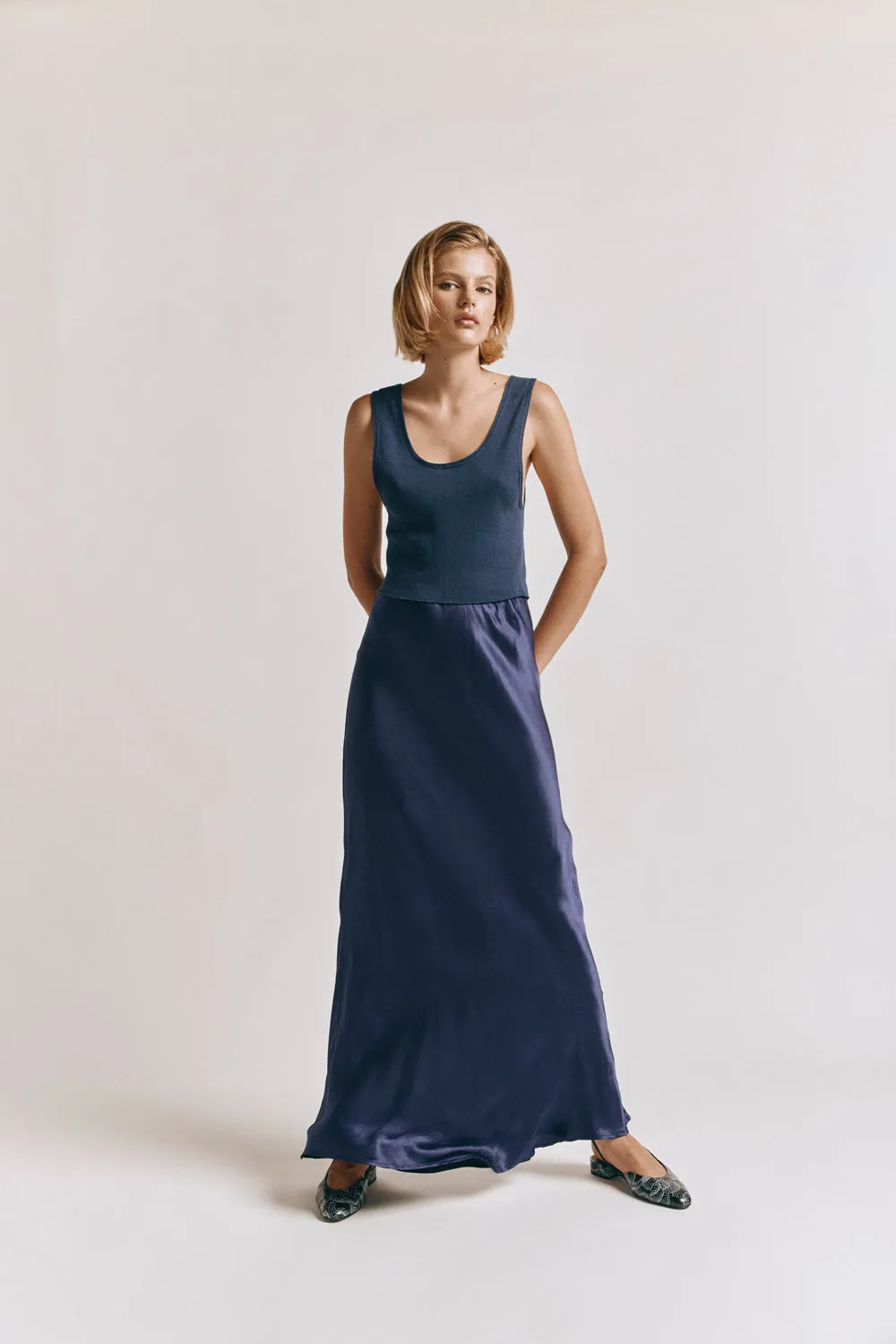 Florence Bias Cut Maxi Skirt Midnight