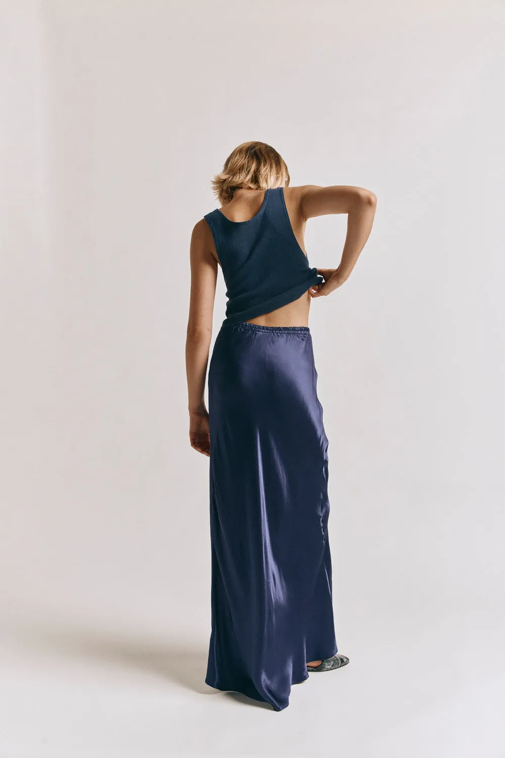 Florence Bias Cut Maxi Skirt Midnight