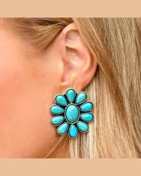 Flower Cluster Turquoise Post Earrings