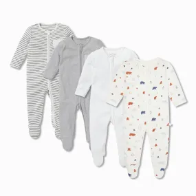 Forest Bear Zip Baby Pajamas 4 Pack