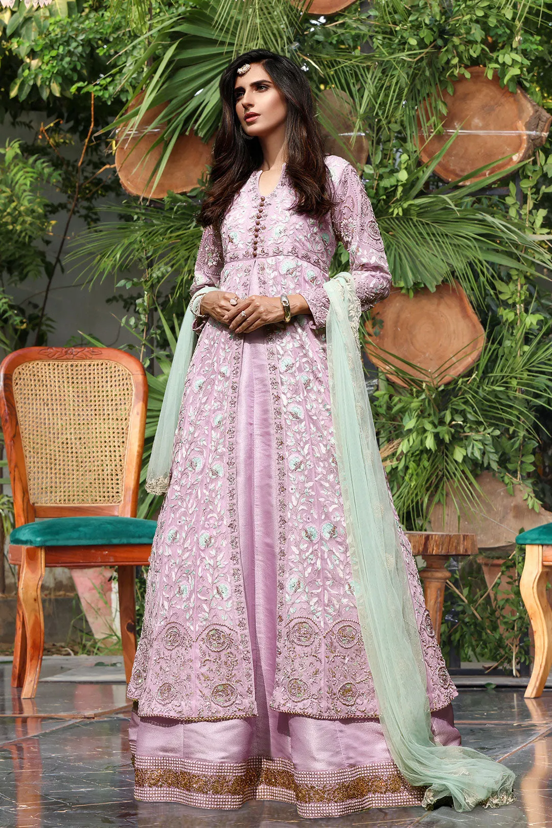 Fully Aari Embroidered Banarsi Net Long Maxi | ZEENAT | M202248