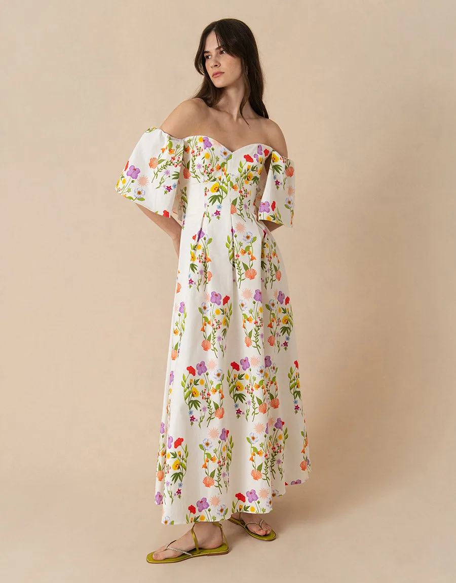 Gracie Pique Maxi Dress - Terrazzo Flower White - SALE