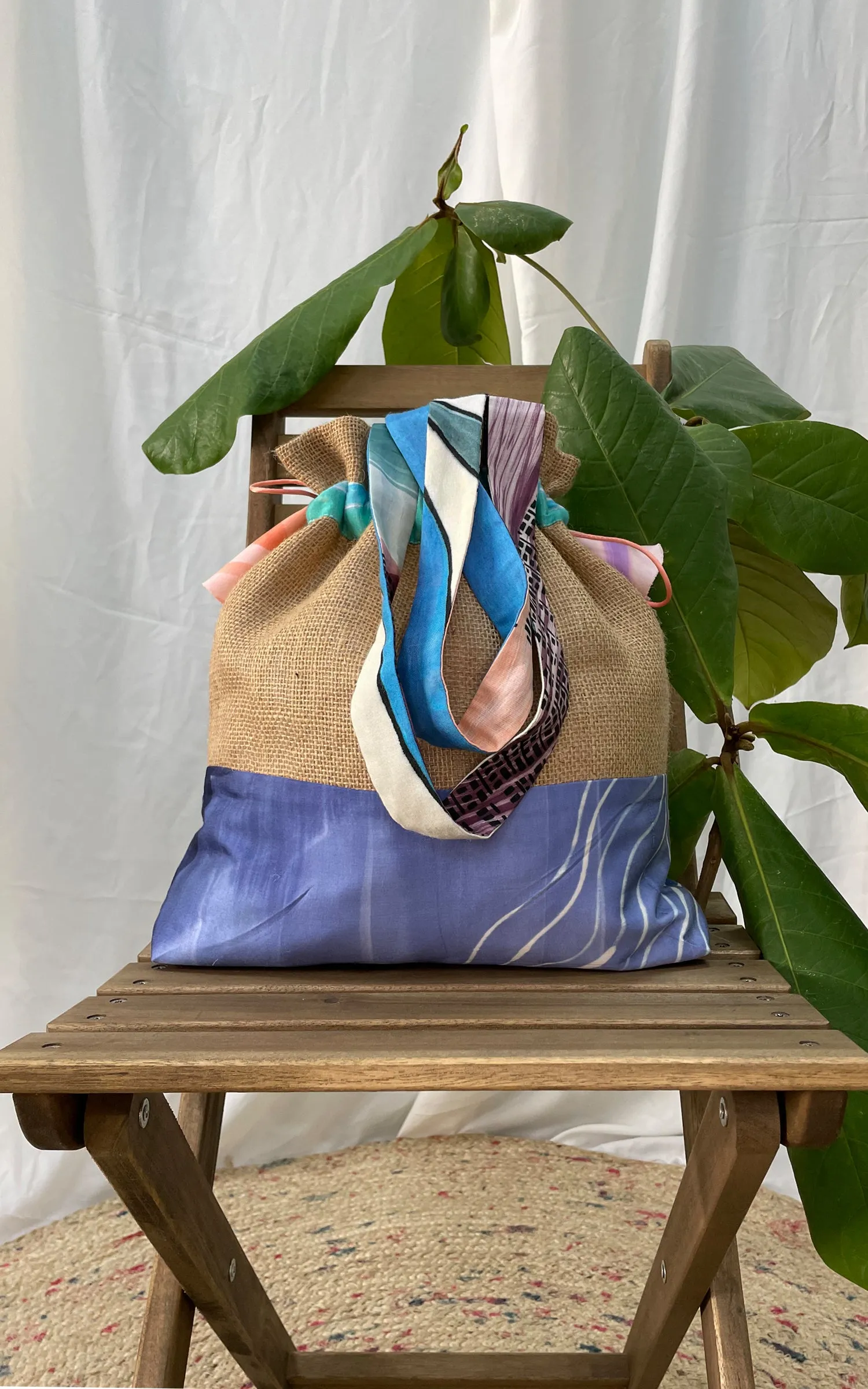 Hand Brush Painted Drawstring Tote Bag