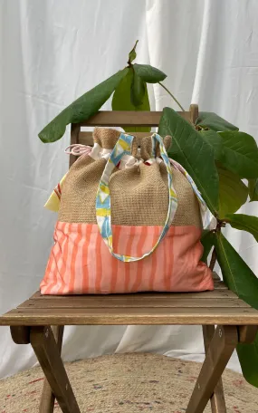 Hand Brush Painted Drawstring Tote Bag