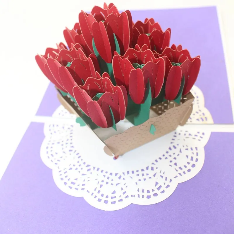 Handmade 3D Flower Basket Pop-Up Greeting Card - Perfect for Birthday Wishes, Thinking of You, Congrats, Thank You, & Ideal Gift for Kids