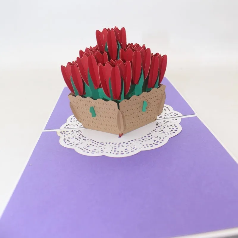 Handmade 3D Flower Basket Pop-Up Greeting Card - Perfect for Birthday Wishes, Thinking of You, Congrats, Thank You, & Ideal Gift for Kids