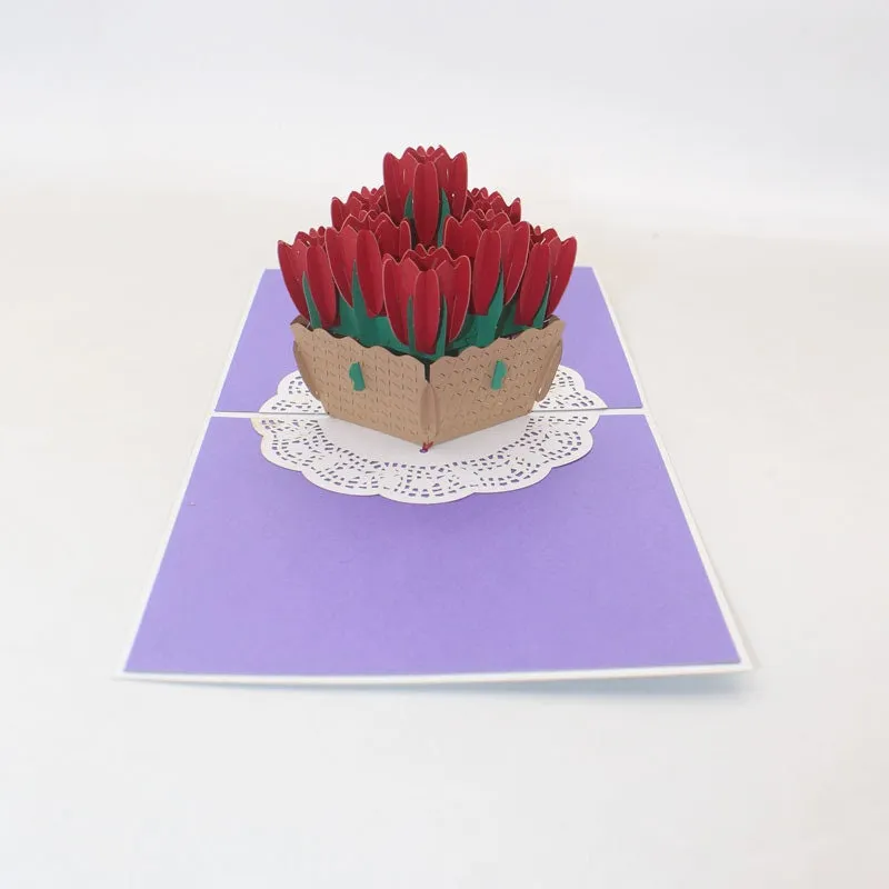 Handmade 3D Flower Basket Pop-Up Greeting Card - Perfect for Birthday Wishes, Thinking of You, Congrats, Thank You, & Ideal Gift for Kids