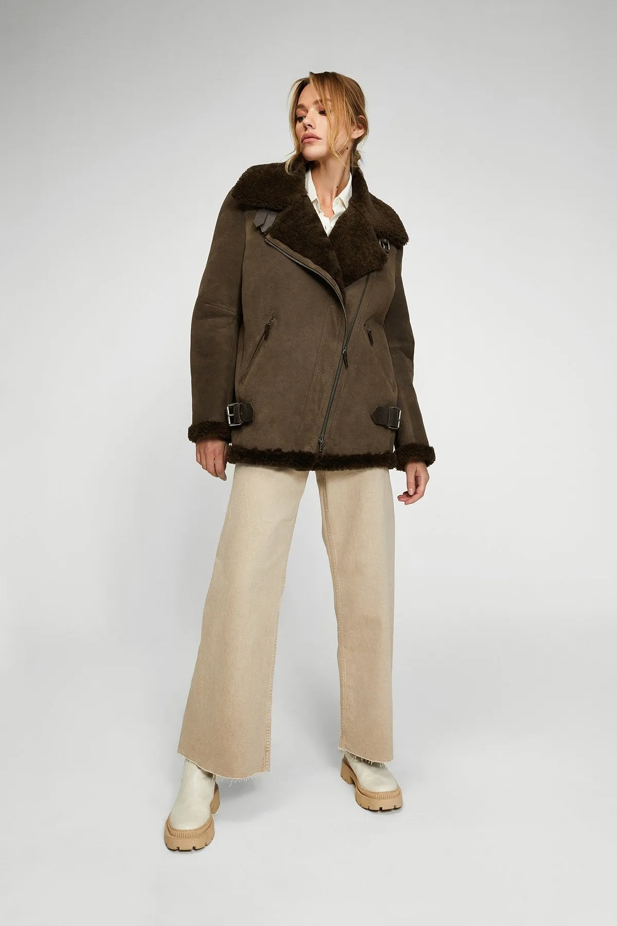 Harper - Brown Tobacco Shearling Coat