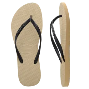 Havaianas Slim Metal Logo Thongs - Sand Grey/Black