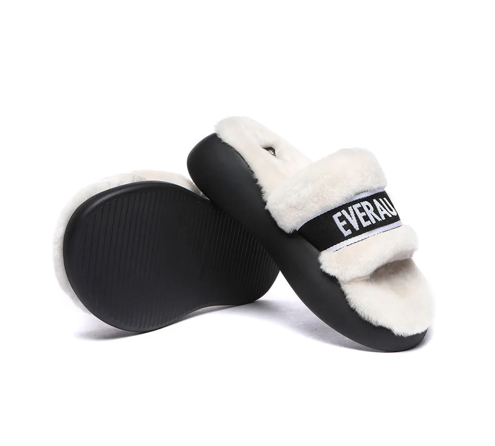 High Platform Sheepskin Wool Slides Women Flossy Slipper